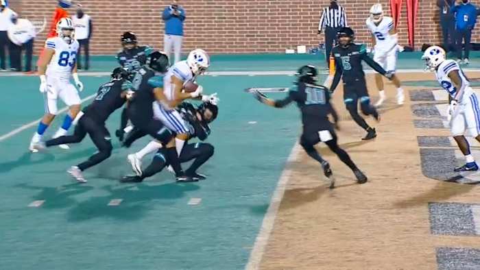 BYU WR Dax Milne gets taken down just shy of the end zone to end the game